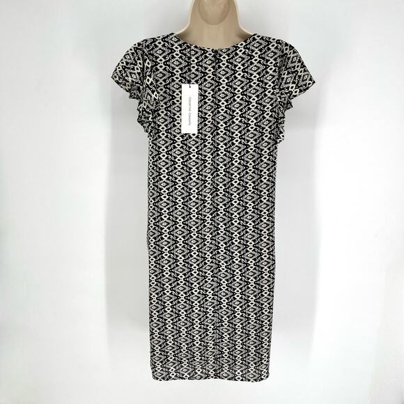 Collective Concepts NWT Flutter Sleeve Embroidered Dress SZ XS Black White Multi - Picture 6 of 8